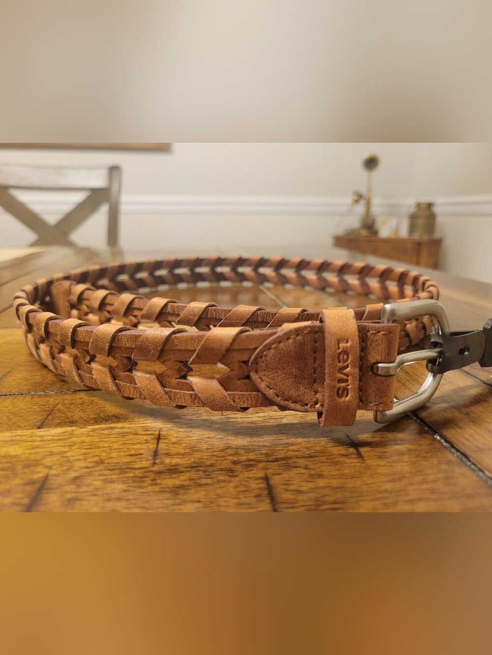 Levi's Women's Genuine Leather Woven Braided Belt (Cognac / Light Brown)